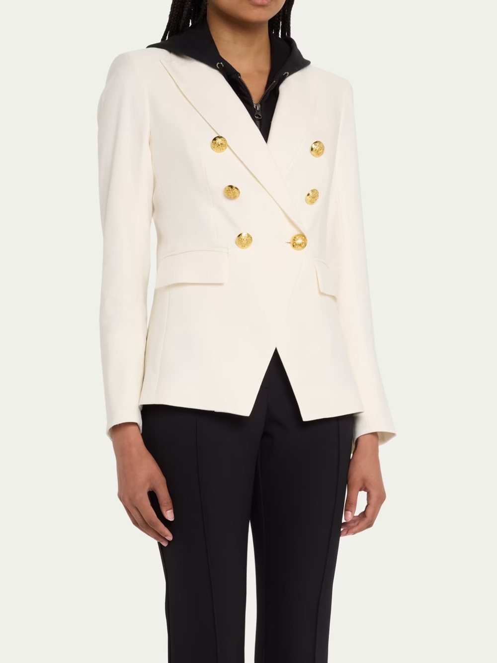 Veronica Beard Double-Breasted Cream Linen Blazer with Gold Buttons